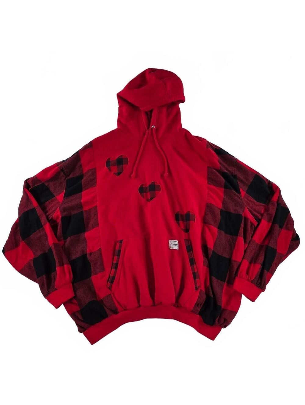 Eddie Bauer Workwear Women's Medium Red Buffalo Plaid Hoodie Vintage Hearts